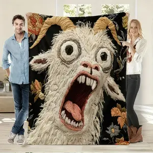 Funny Screaming Goat Flannel Blanket Soft Cozy Throw Blanket Whimsical Animal Print Bedding Sofa Bed Nap Blanket All Season Home Decor Gift for Goat Lovers