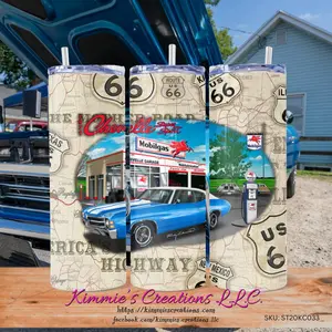 1971 Chevelle at a Mobilgas Skinny Tumbler 20  oz cups