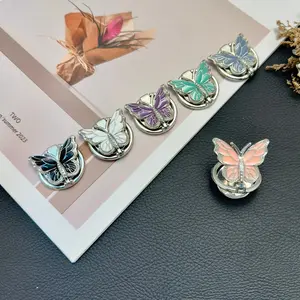 High-Value Rhinestone Butterfly Ring Phone Holder, Rotating Finger Loop, Metal Foldable Stand, Universal Fit for All Phones