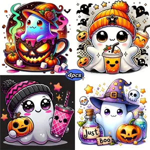 4pcs Halloween Ghost Diamond Painting Kit, Adult Art Craft Set, DIY 5D Round Drill Home Decor, No Frame Wall Decoration, DIY Kits