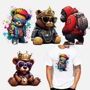 Graffiti Bear Iron on Transfers Decals Urban Cartoon Animal Vinyl Heat Transfer Patch Ready to Press for Street Wear T-Shirts