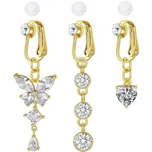 BeadBreath Women's Non-Piercing Belly Button Ring Clip-On with Sparkling Crystal Butterfly & Heart Design Stylish Body Accessory for Parties & Gifts