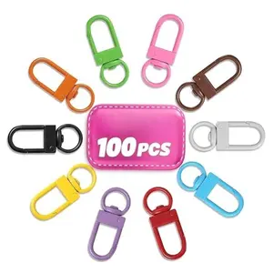 100 pcs colorful lobster claw clasps for keychains – 360° swivel keychain clasp, colorful design, 1.28 x 0.48 in, with a 0.4 in ring – keychain clips for crafts, jewelry, bags, needlework, DIY