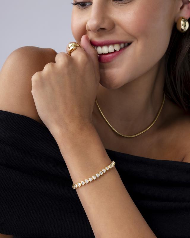 PAVOI 14K Gold Plated Heart Tennis Bracelets for Women - Cubic Zirconia Valentines Love Heart Statement Bride Gold Bracelet - Simulated Diamonds Bezel Set Tennis Bracelet