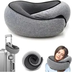 Travel Neck Pillow Memory Cotton Support, Airplane Car Office Use, Breathable Portable Design, Includes Eye Mask Earplugs Bag, Unisex