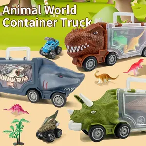 Dinosaur Truck Set, Includes Tyrannosaurus Rex & Triceratops Models, Perfect Gift for Boys' Birthdays, Christmas, Halloween