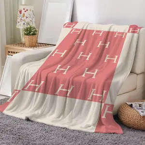 Classic old money retro pattern fashion trend Luxury "H" Throw Unisex Flannel Letter Pattern Blanket Designed for Sofa, Bed and Office Use, Warm Yet Lightweight for Everyday Comfort, Easy to Use and Store, a Practical Gift Choice for Family and Friends