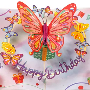Handcrafted Butterfly Birthday Pop Up Card with Premium Cardstock and Removable Note Tag for Special Day Greetings