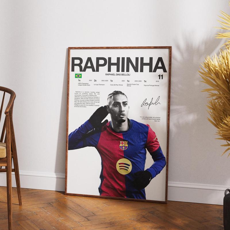 Raphinha Poster, FC Barcelona Wall Print, Football Digital Download, Soccer Print Decor, Spanish Football, Football Soccer Gift