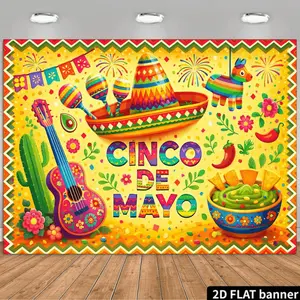 Mexican Fiesta Backdrop with "FIESTA!" Text, Piñata, Maracas, Confetti & Taco Decor - Durable Suitable for Indoor/Outdoor Parties, for Home, for Office, for Events - No Power Needed, Multicolor Latin Theme Decoration for Weddings, Birthdays, 2D Flat