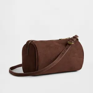 GAP Vegan Suede Barrel Bag - Soft 100% Polyester Material with Zipper Closure & Shoulder Strap - Perfect for Everyday Use - 7.5 L x 3 W x 4 H