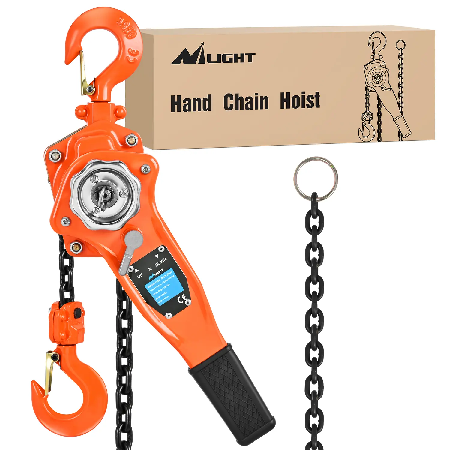 Nilight 3/4 Ton 1650 lbs Manual Lever Chain Hoist G80 Galvanized Steel | with Weston Double-Pawl Brake Auto Chain Leading & 360° Rotation Hook for Garage Factory Dock