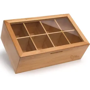 USThree Bamboo Tea Bag Organizer Box with Clear Acrylic Window, Wooden Kitchen Compartment Container, Adjustable Design, Gift Gift Magnetic