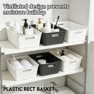 Plastic Rectangular Storage Basket Organizer Bin with Handles for Home Office Closet (Random Color, 1 Pack)