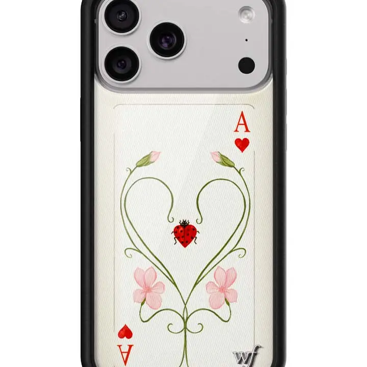 Wildflower Cases x Lila Moss Limited Edition Custom Handmade Polyurethane Flowers iPhone 15 Smartphone Case - Protective Shockproof Rubber Cover with Black Bumper, Raised Bumpers, Dainty Heart Ladybug Design, Silver WF Emblem for Cellphone Devices