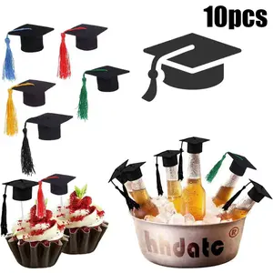 10pcs Mini Graduation Hat with Tassels, Decorative Graduation Hat Bouquet, Perfect for Graduation Party Decoration, Elegant Gift Idea, Grad Party Supplies