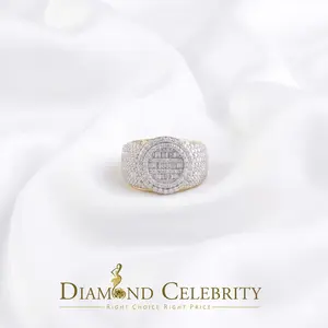 DiamondCelebritees Yellow Silver 4.50ct VVS 'D' Moissanite Baguette Round Rings Size 10 for Men's