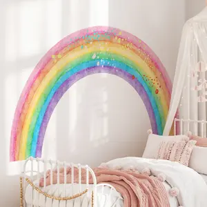 A set of two (30*90cm*2pcs) creative hand-painted watercolor style rainbow art wall stickers for living room and bedroom decoration background wall decals Home Decor (ATW16500-KX)