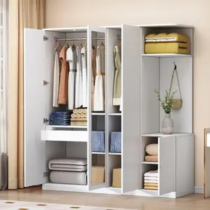 Bellemave 4-Door Wardrobe with Shelves Drawers Full-Length Mirror White Mirrored Armoire Closet Furniture Ample Storage Space Safety Features