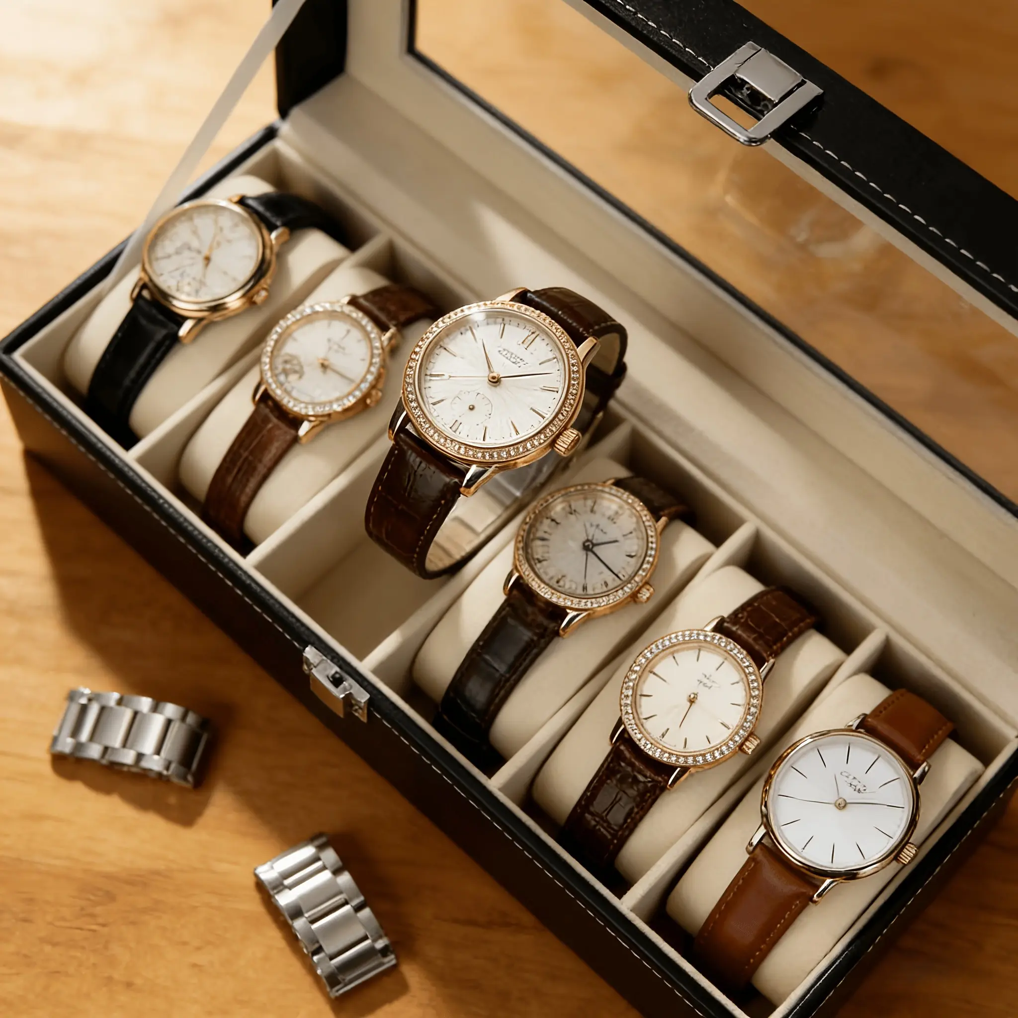 Men's Luxury Watch Display Case with Large Glass Window, Artificial ...