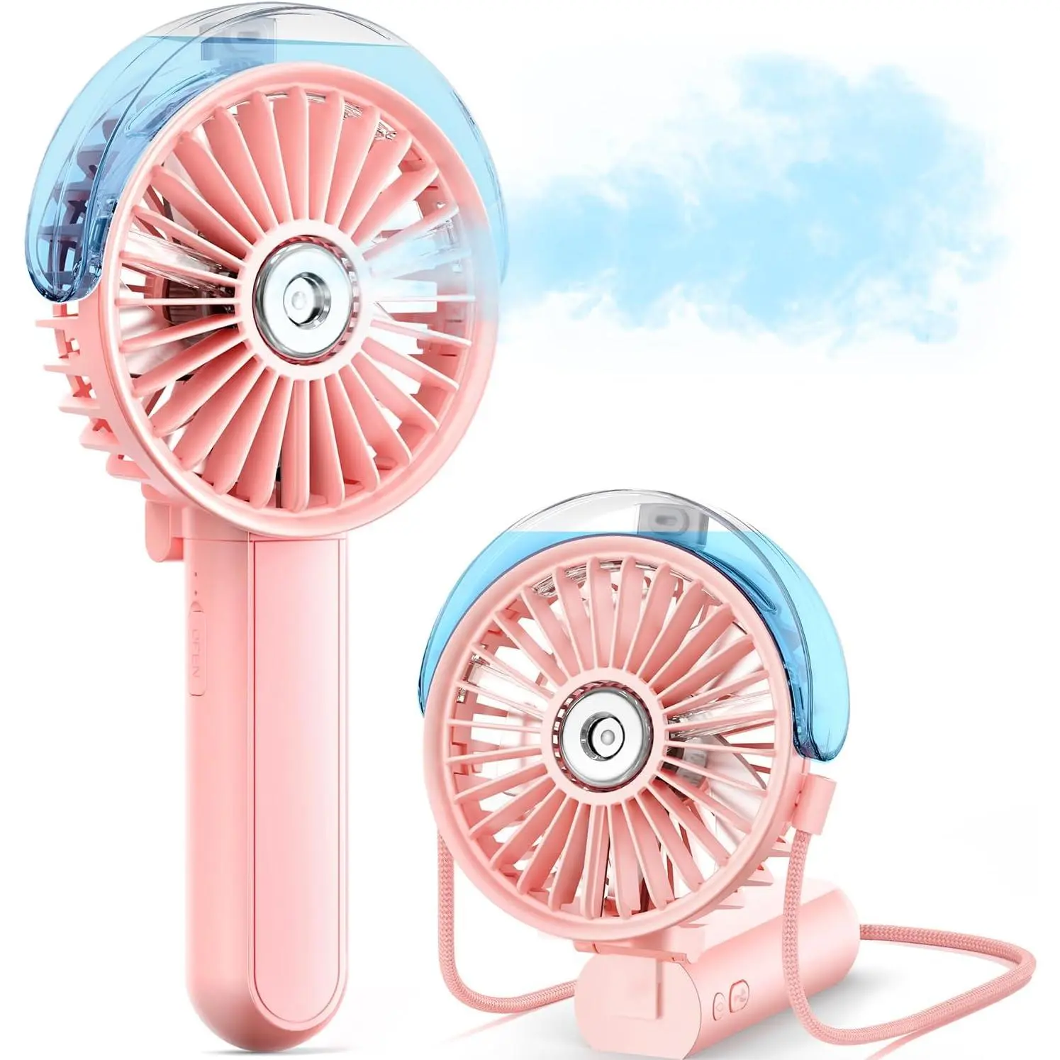 water bottle fan Misting Fan Portable - 180 °   Foldable Handheld Personal Fan with Mist Spray, 3 Speeds, 30ml Water Tank, USB Rechargeable for Travel, Outdoors, Makeup, Camping, Home, and Office Use