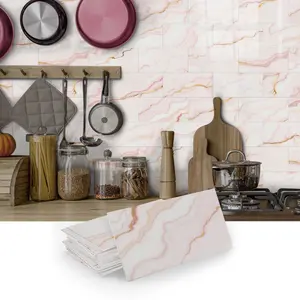 Removable Backsplash Tiles, 4x8 Inch Marble Design, Easy Peel & Stick Installation, Universal Use for Kitchen, Bathroom, Laundry Rooms