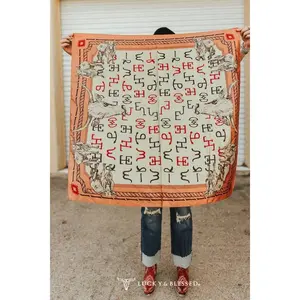 Beige Cow Skull Western Brand Printed Wild Rag Beige Cow Skull Western Brand Printed Wild Rag