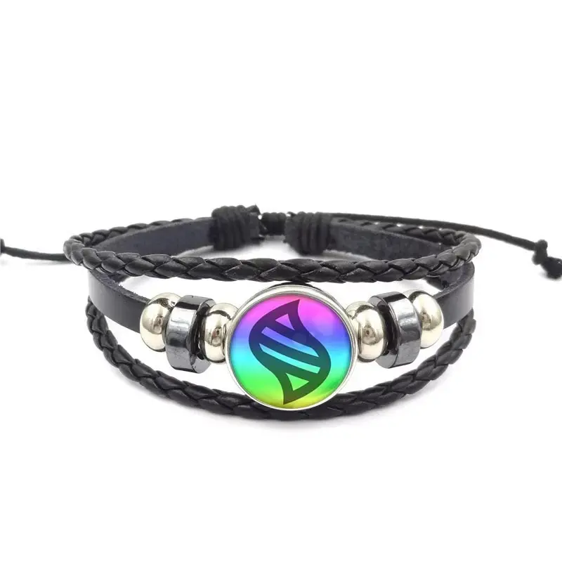 Anime Mega Stone Poke Snap Weave Leather Bracelet Glass Cabochon Adjustable Bangle Jewelry for Women Kids Gift