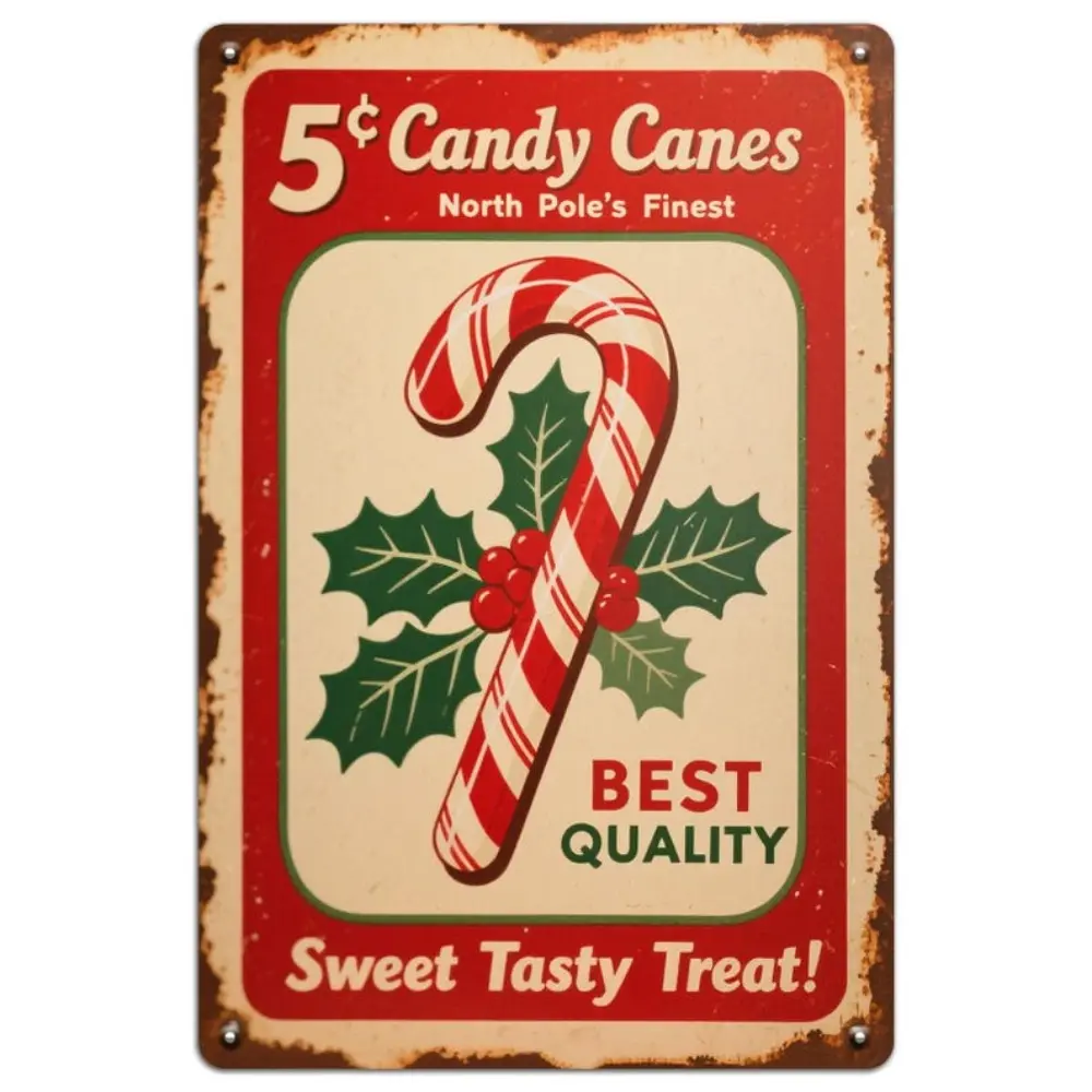 Classic Vintage Speciality Plaques & Signs - Candy Canes Metal Wall Art, Retro Christmas Decor, Vintage Candy Art for Indoor Holiday Parties, Festive Vibes Decoration, Durable Iron-Aluminum Material, Nostalgic Funny Design, Retro Holiday Vibe, Durable Met
