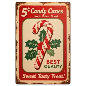 Vintage Candy Canes Metal Sign Retro Christmas Holiday Wall Art for Indoor Use Durable and Long Lasg Nostalgic Design Perfect for Christmas Decor iron material funny vintage aluminum