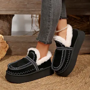 Women's Stylish Slip - On Slippers with Plush Interior Fashion Warmth Loafers Plush Trim Indoor Outdoor Shoes