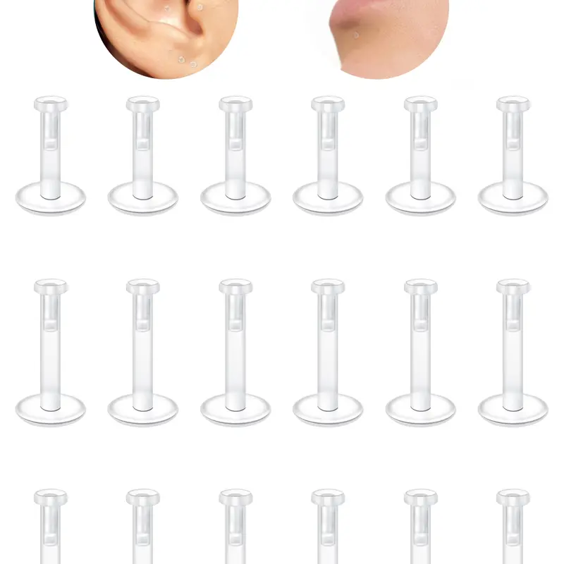 18Pcs 16Gauge Clear Bioflex Plastic Lip Studs Labret Medusa Monroe Piercing Retainers for Surgery Sport Work Flat Back Tragus Helix Catilage Conch Earrings Nose Rings Cartilage Piercing Jewelry for Women Men 6mm 8mm 10mm Men Jewelry