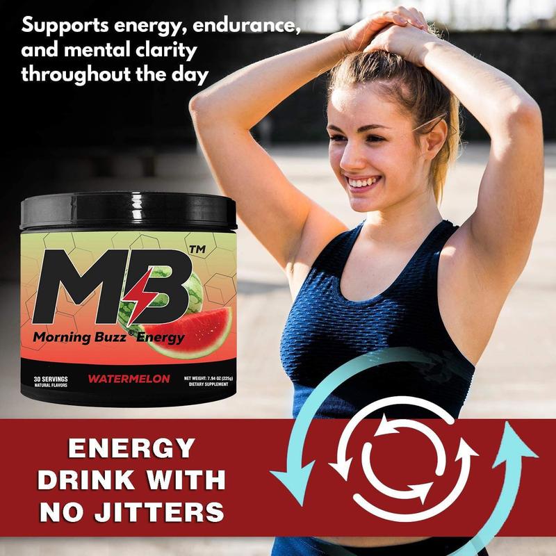 Morning Buzz Energy Powder Drink - Energy Boost Drink Mix - Sugar-Free Energy with Antioxidants - Morning Kickstart and Sports Nutrition Endurance Product - 30 Servings, Watermelon, 8 Ounces