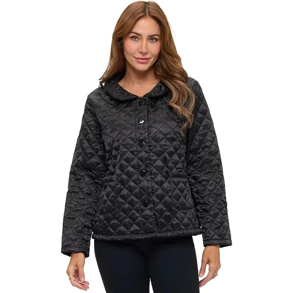 Casual Nights Women's Soft Quilted Satin Bed Jacket - Style Draped Long-Sleeve Sleep Top with Button-Front and Pockets, Coats, Polyester, Sleepwear, Layering Outfits, Night Wear, Patch Pocket, Loose-Fitting, Post-Surgery Recovery, Oversize, Removable, Dra