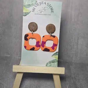Mi Viejita Store Arandanos Polymer Clay Earrings Handmade with Love Orange & Brown Geometric Design