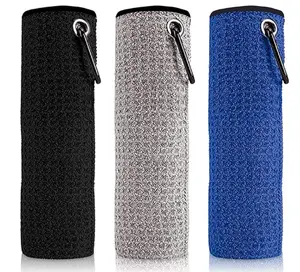3 Pack Golf Towel for Bags with Clip and Microfiber Waffle Pattern, Tri-fold Blue, Black and Gray