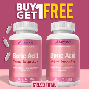 HARMONIFY Boric Acid Suppositories for Women Supplement 600 mg, Pure Vaginal Odor Control – 30 Suppositories, Made in USA