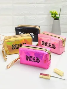 Letter Pattern Makeup Bag, Large Capacity Cosmetic Storage Bag, Portable Zipper Makeup Organizer Pouch, Versatile Storage Bag for Travel & Daily Use