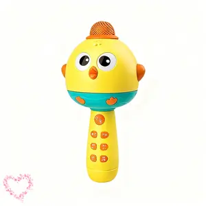 Cute Cartoon Chick Kids Portable Karaoke Machine Bluetooth Microphone, Rechargeable Wireless Multifunction Musical Toy with LED Lights, Built-in Speaker, Drop-Proof Funny Sound Effects for Home Party & Role Play