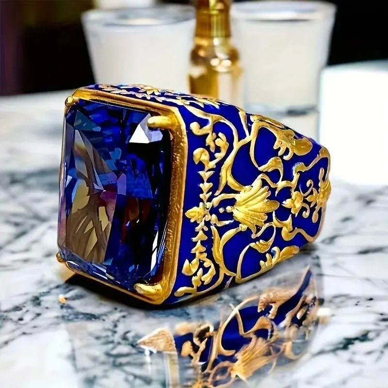 Wholesale of oval-shaped men's rings set with obsidian and agate rings from the manufacturer