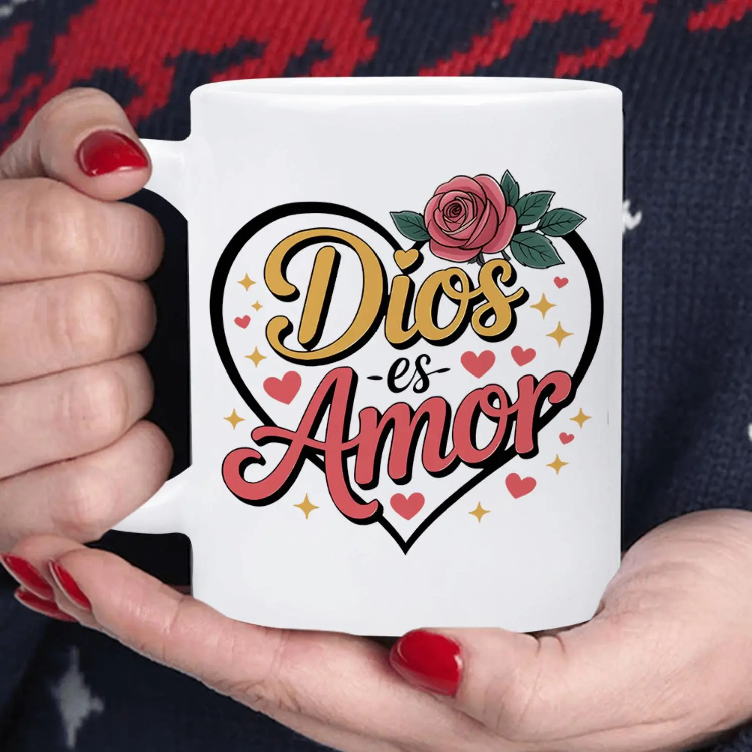 Spanish "Dios Es Amor" (God Is Love) Christian Coffee Mug - Elegant Floral Heart Cup with Golden Lettering & Spanish Verse