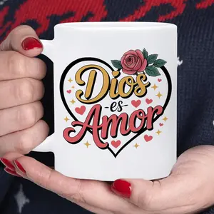 Spanish "Dios Es Amor" (God Is Love) Christian Coffee Mug - Elegant Floral Heart Cup with Golden Lettering & Spanish Verse