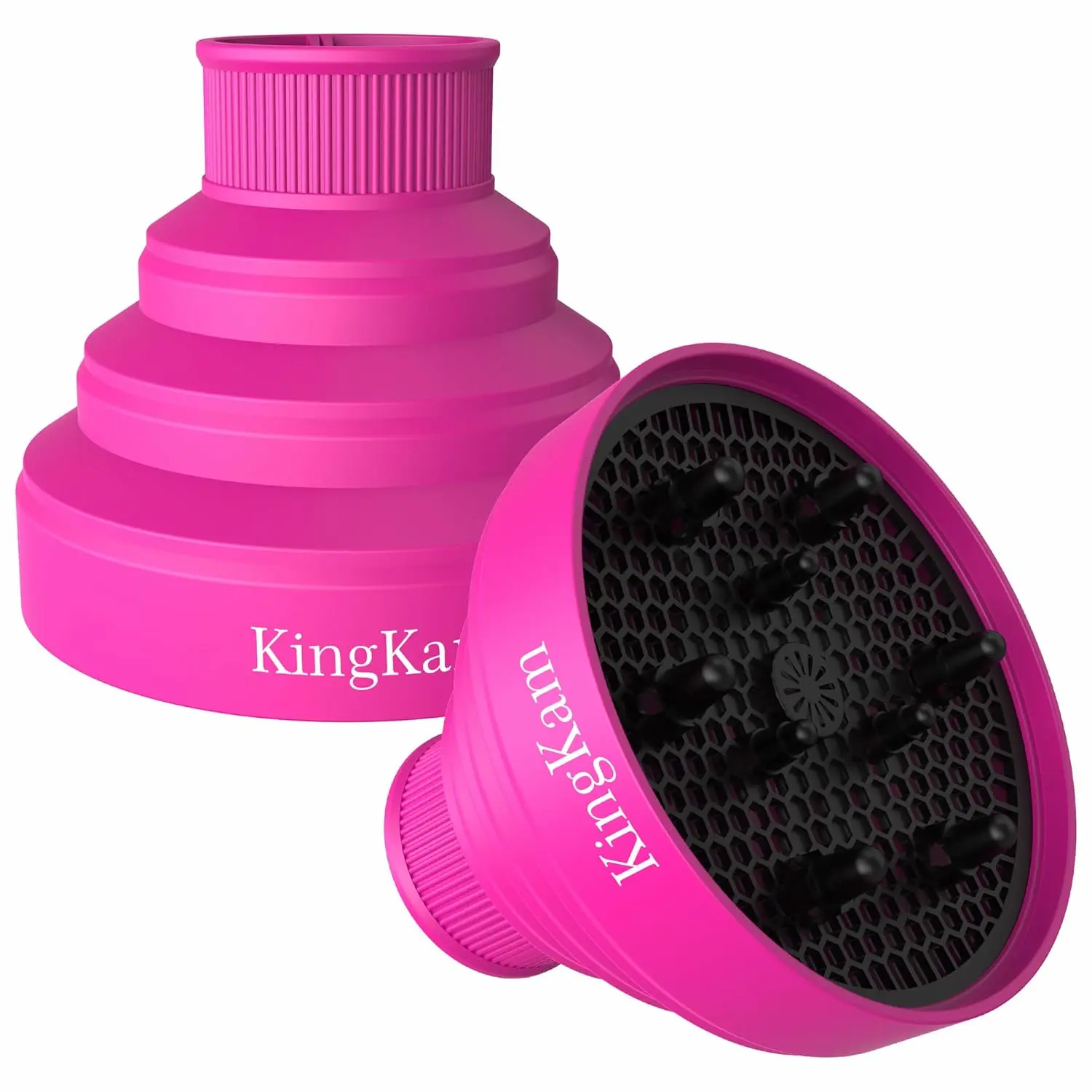 Collapsible Silicone Hair Diffuser Attachment for Curls, Frizz Control & Volume, Pink Travel Hair Tool Fits 1.575-1.968 Inch Nozzles, Hair Tools
