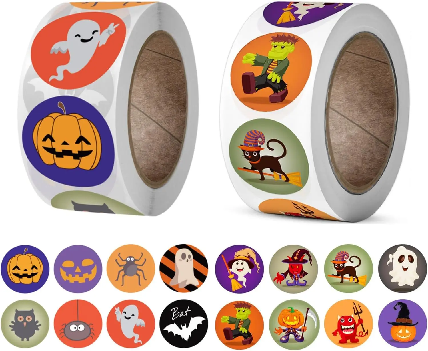 1000 PCS Halloween Stickers, Round Halloween Stickers for Kids Self Adhesive Sticker Roll Labels with Pumpkin, Bat, and Spider, Kid's Stickers Decals for Halloween Praty Decorations