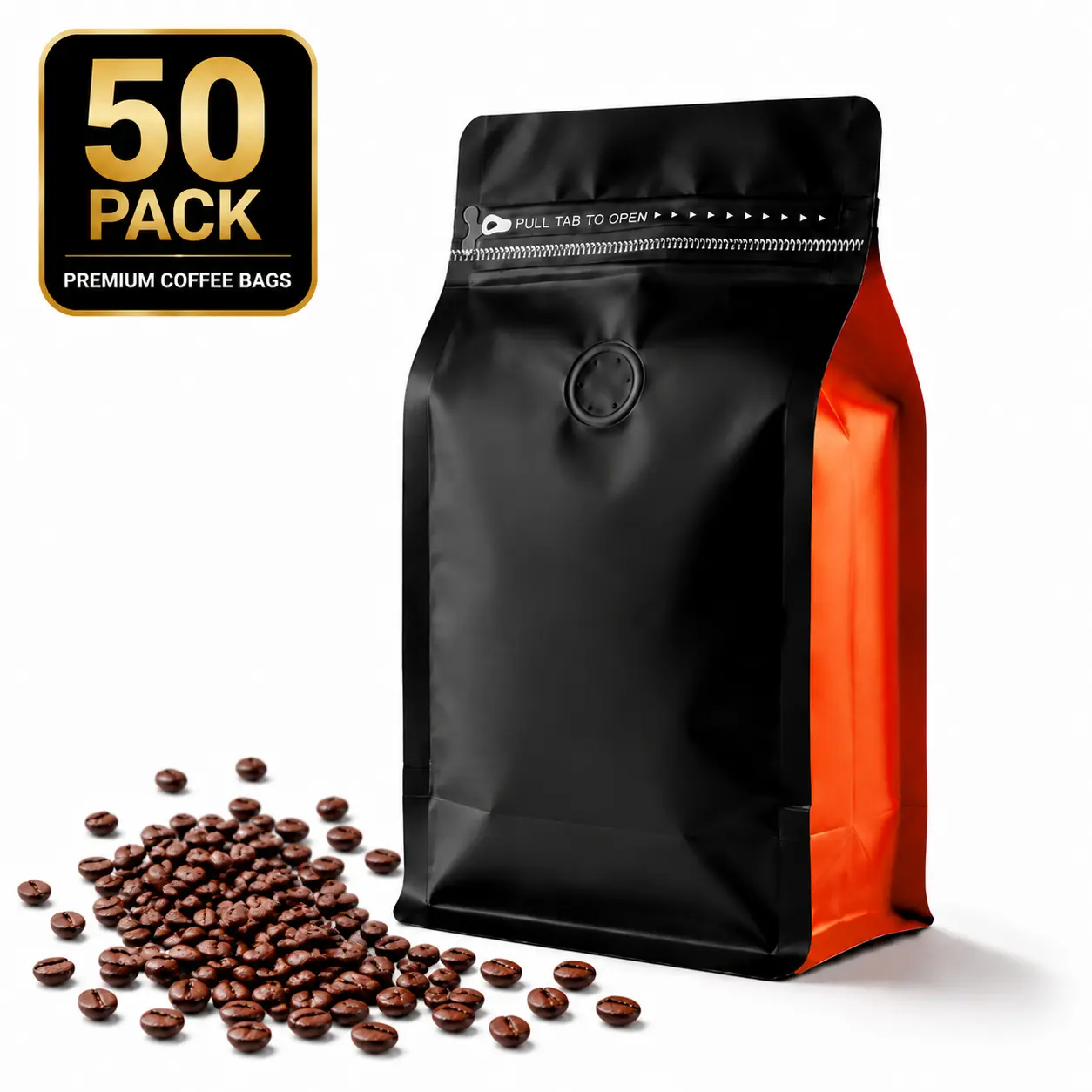 50pcs Coffee Bags with Valve, Flat Bottom Coffee Packaging Pouches with Resealable Zipper, High Barrier Foil Coffee Bean Storage Bags for Roasting, Small Business & Home Use