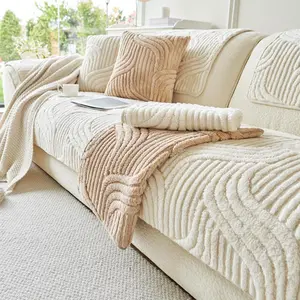 Bohemian Style Plush Cushion Cover, 1 Count Anti-slip Sofa Cover, Easy To Care Sofa Protector, Washable Sofa Slipcover, Soft and Comfortable Sofa Cover for Living Room, Bedroom, Office Home Decor