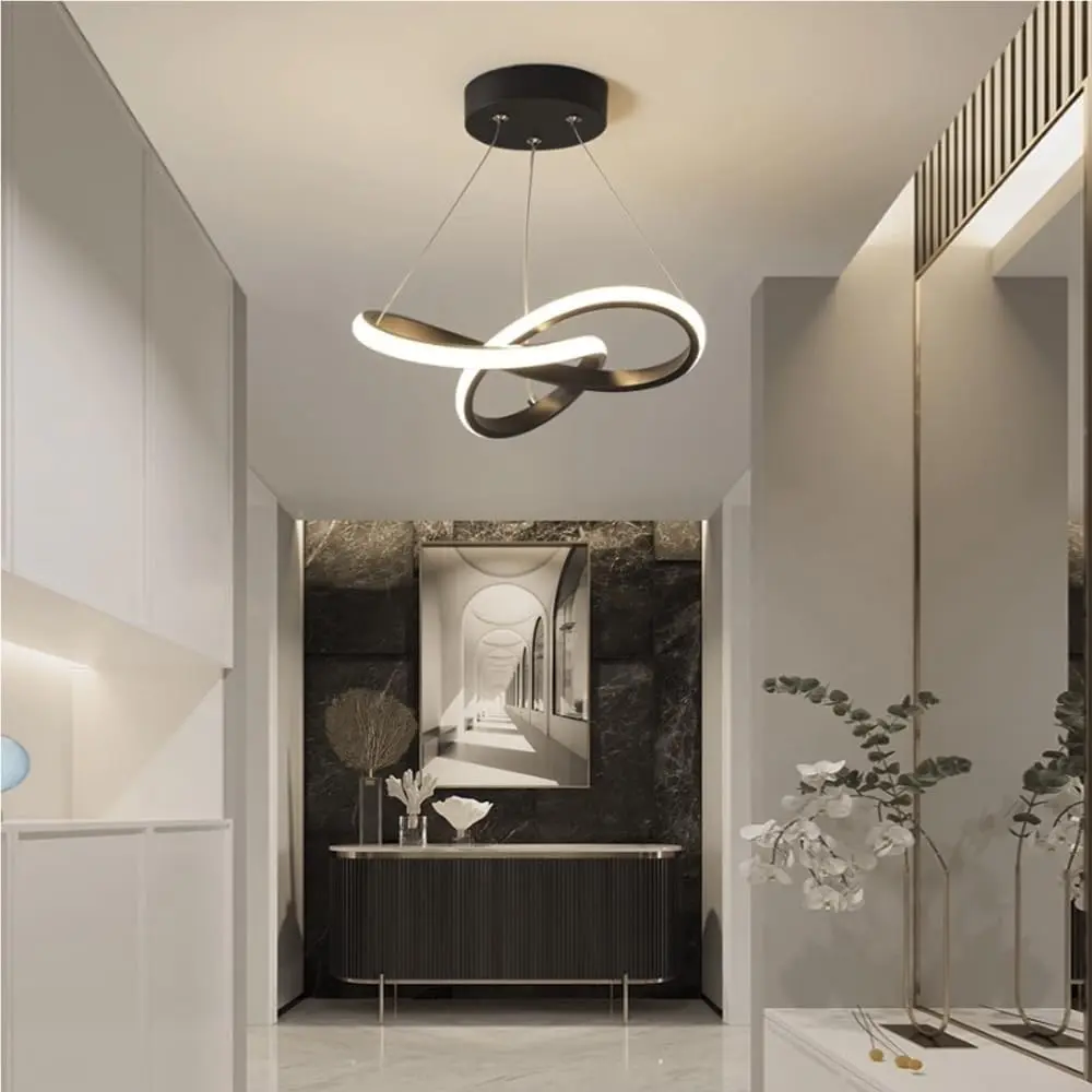 LED Pendant Light, creative clover line design, available in black/gold/white, 24CM - warm light, suitable for corridors, entryways, studies and bedrooms, Dimmable Warm White, Atmosphere Lighting, Decorative Ambiance Lighting