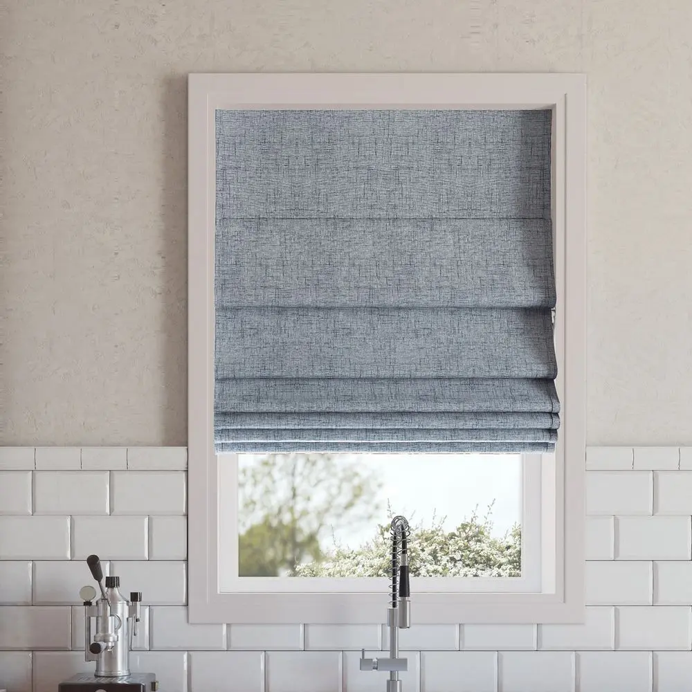 23"x64" Sun Zero Somerton Textured 100% Blackout Cordless Roman Shade Blue