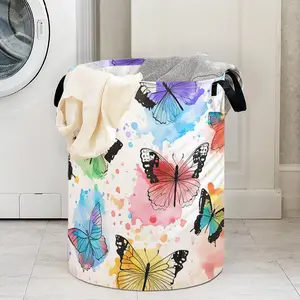 Colorful Bow Print Laundry Basket with Handle, Durable Foldable Design, Large Capacity Clothes Storage Bin, Toy Organizer Box