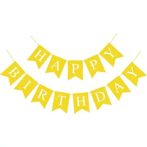 Yellow Happy Birthday Banner Sign for Backdrop Yellow Themed Birthday Party Decorations for Boys Girls Kids Garland Bunting Flag Tea Party Supplies Wall Yard Decorations